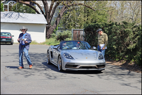 Silver Boxster Porsche leaving start CP